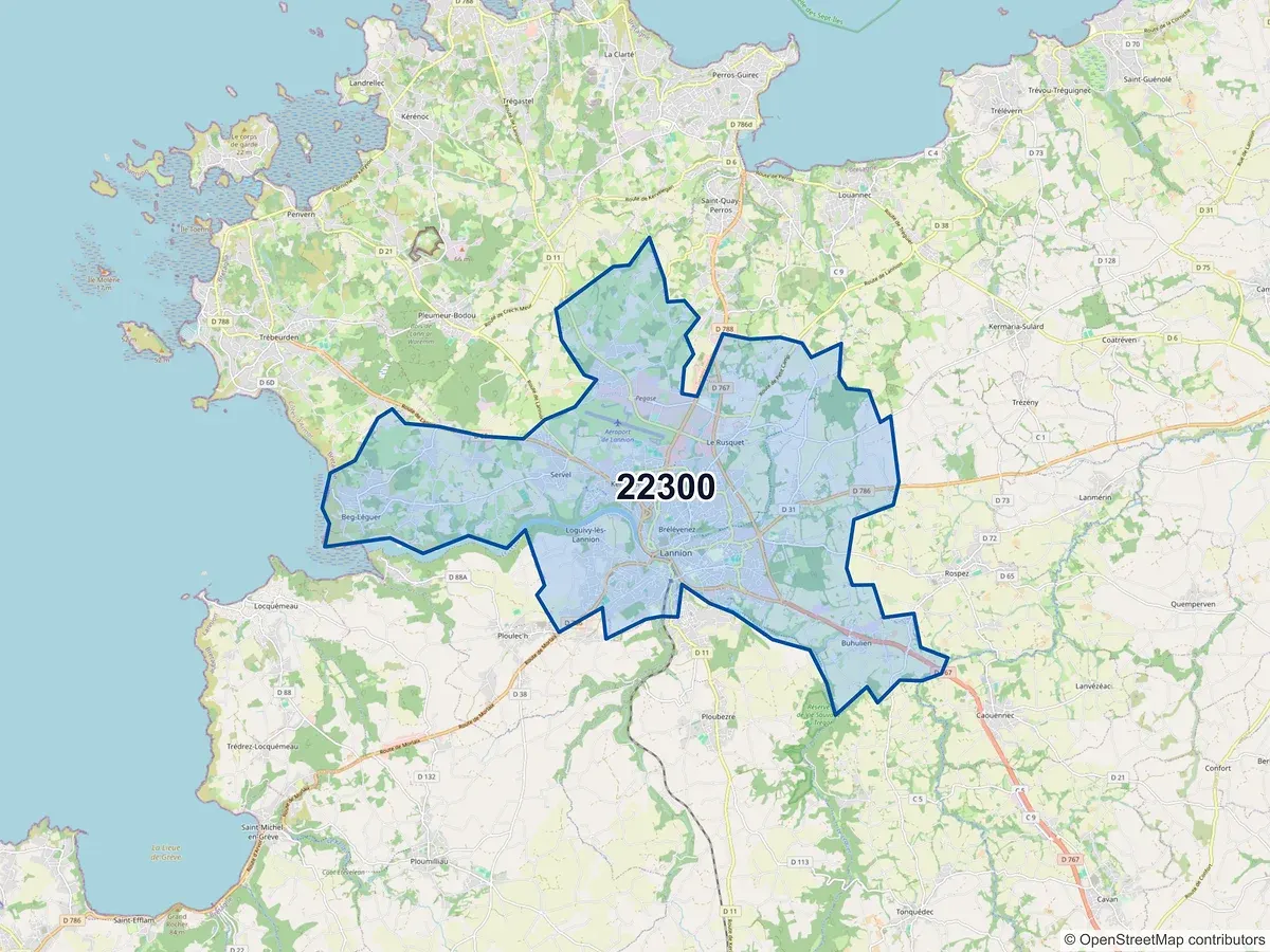 Carte du code postal 22300 (CAOUENNEC LANVEZEAC)