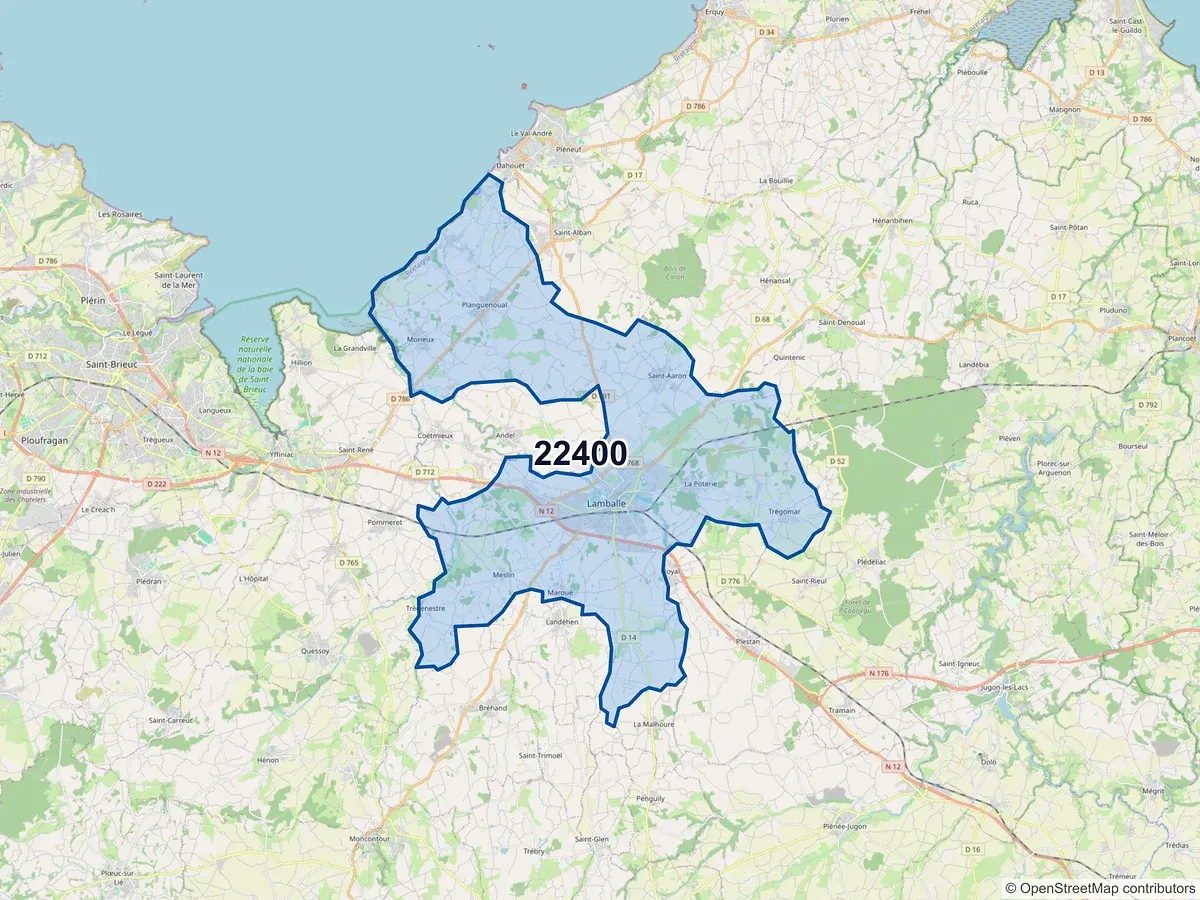 Carte du code postal 22400 (ANDEL)