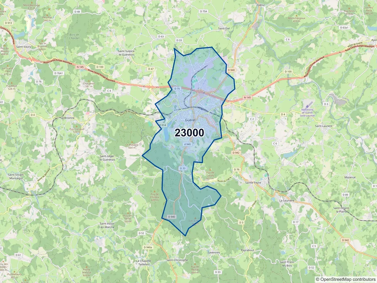Carte du code postal 23000 (ANZEME)