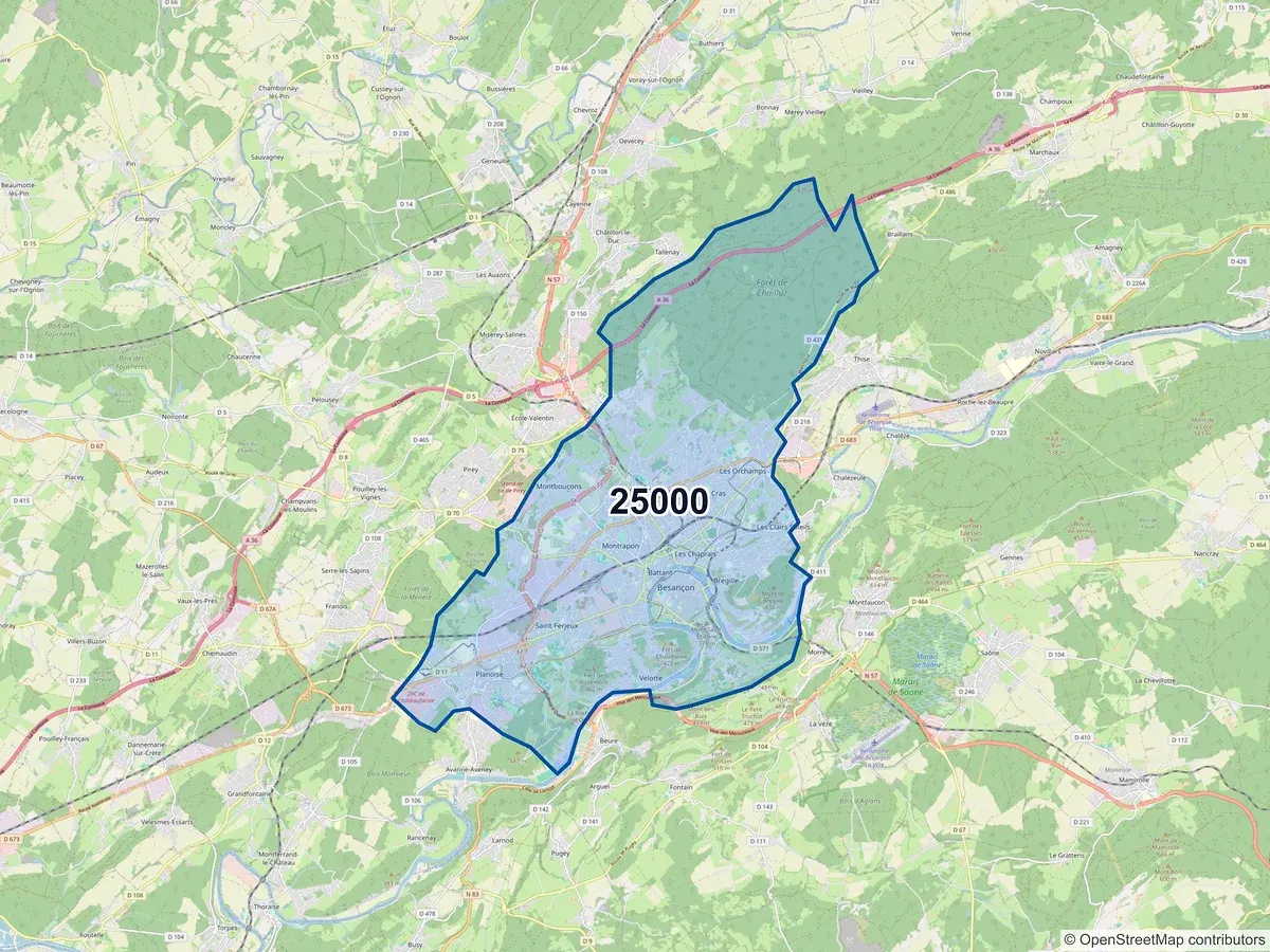 Carte du code postal 25000 (BESANCON)