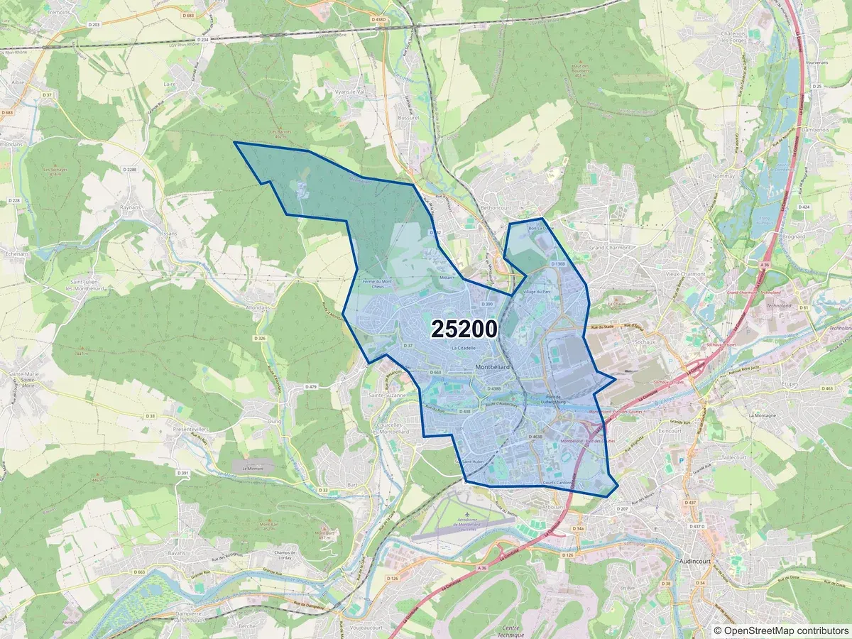Carte du code postal 25200 (BETHONCOURT)