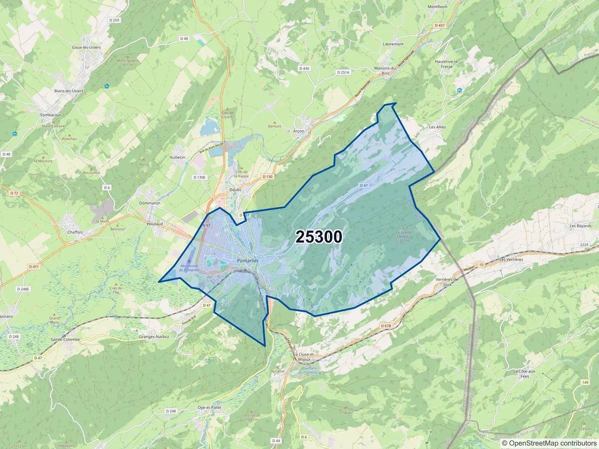 Carte du code postal 25300 (LES ALLIES)