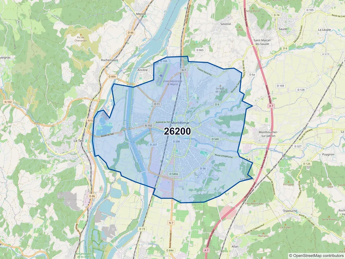 Carte du code postal 26200 (ANCONE)