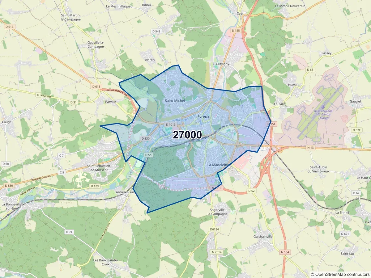 Carte du code postal 27000 (EVREUX)
