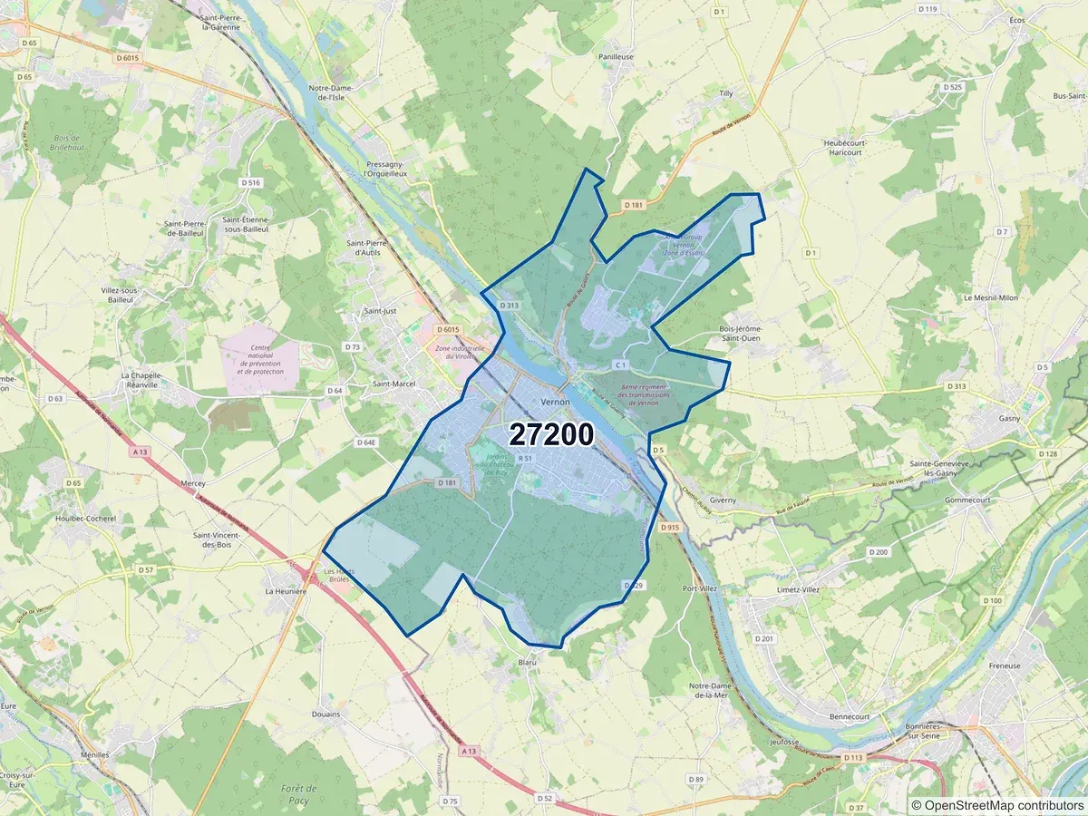 Carte du code postal 27200 (VERNON)