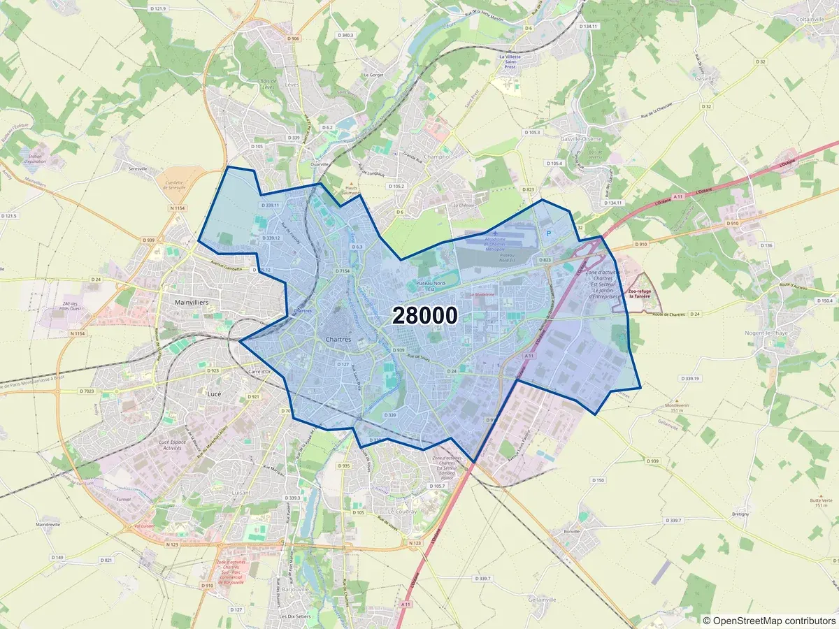 Carte du code postal 28000 (CHARTRES)