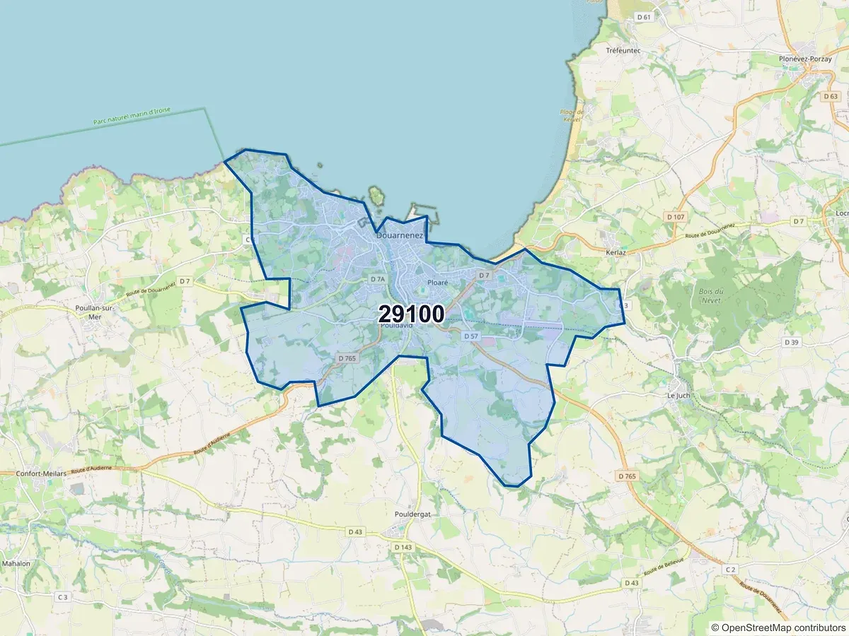 Carte du code postal 29100 (DOUARNENEZ)