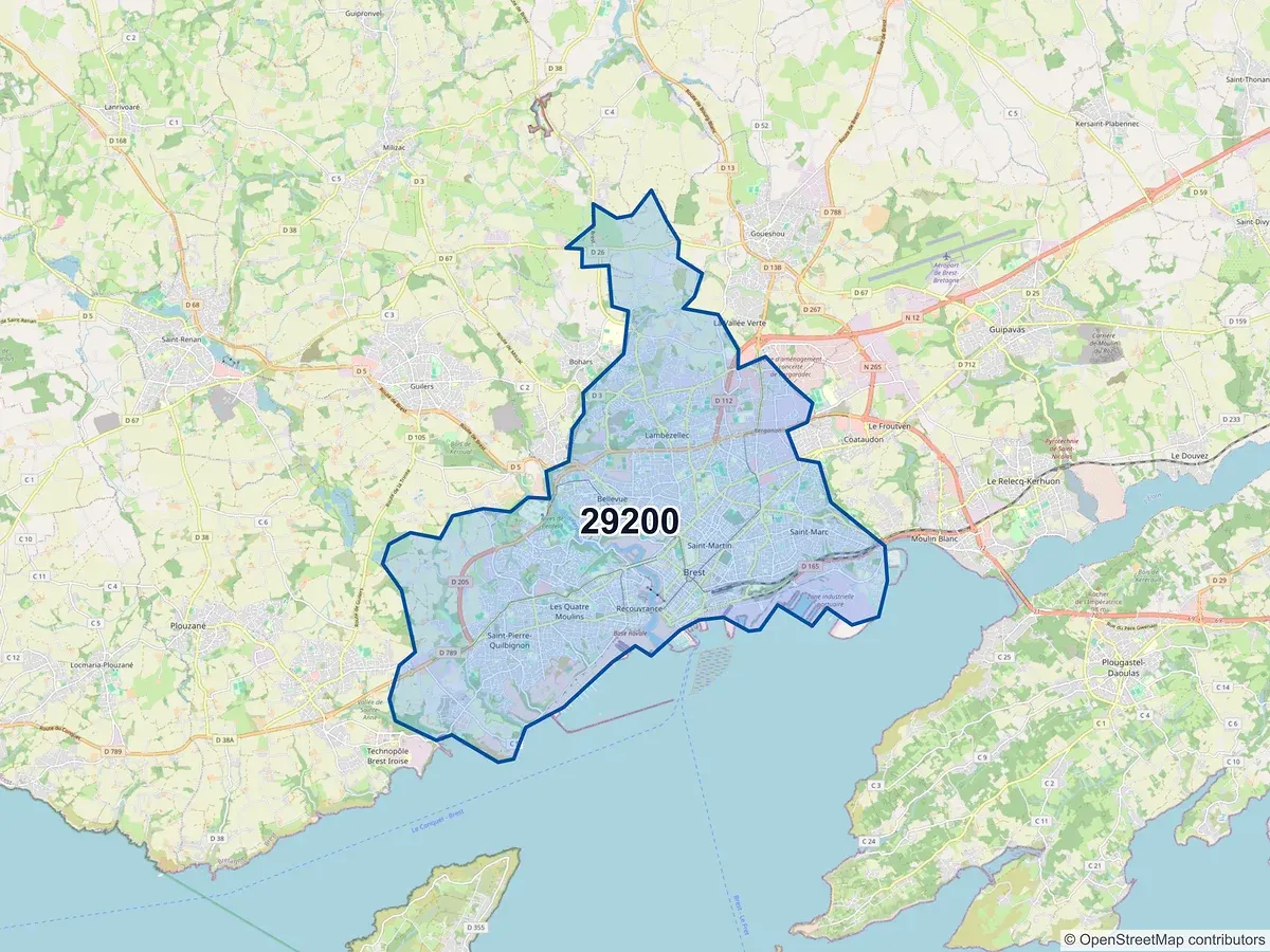 Carte du code postal 29200 (BREST)