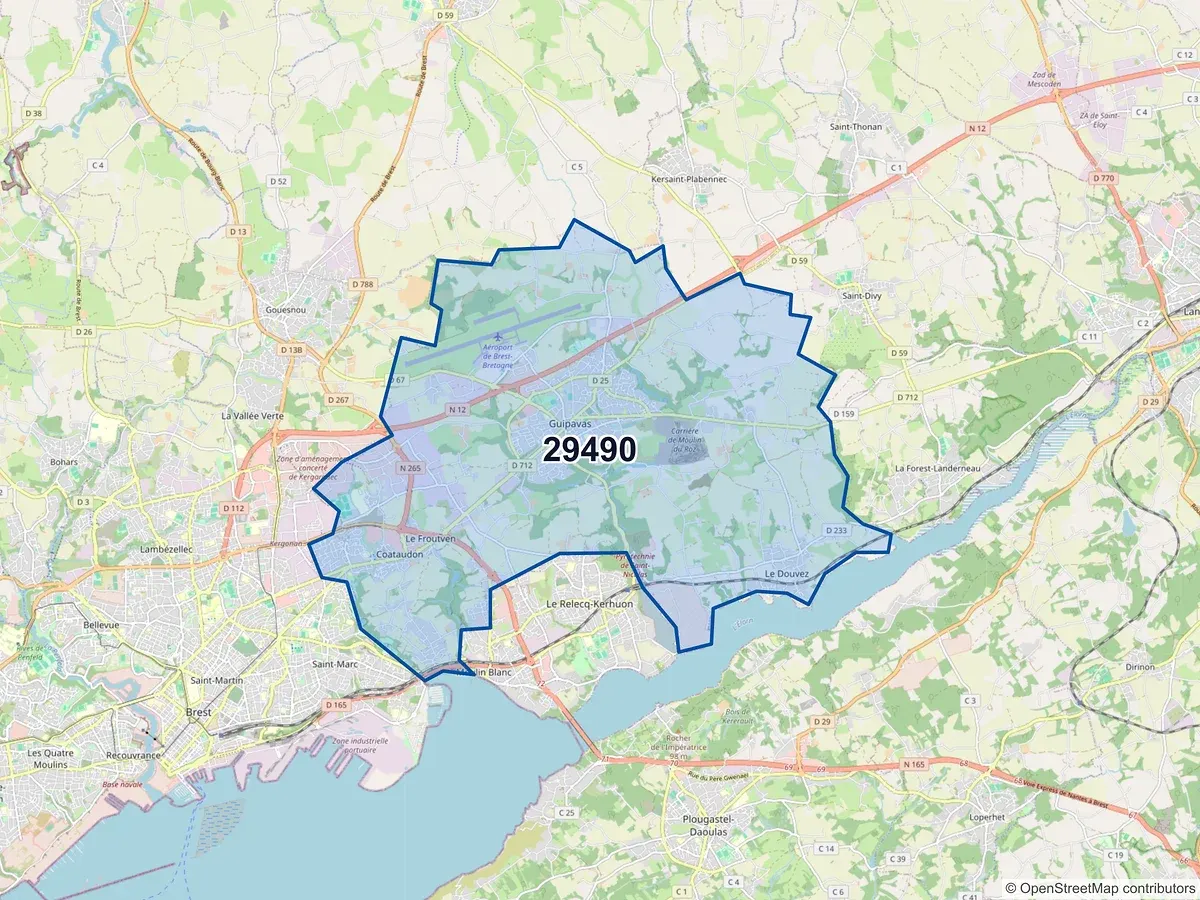 Carte du code postal 29490 (GUIPAVAS)