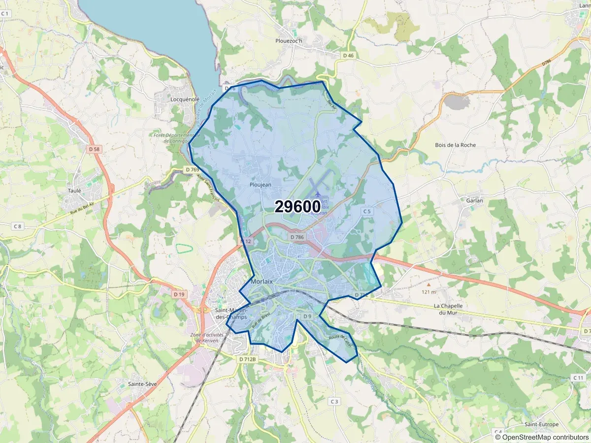 Carte du code postal 29600 (MORLAIX)