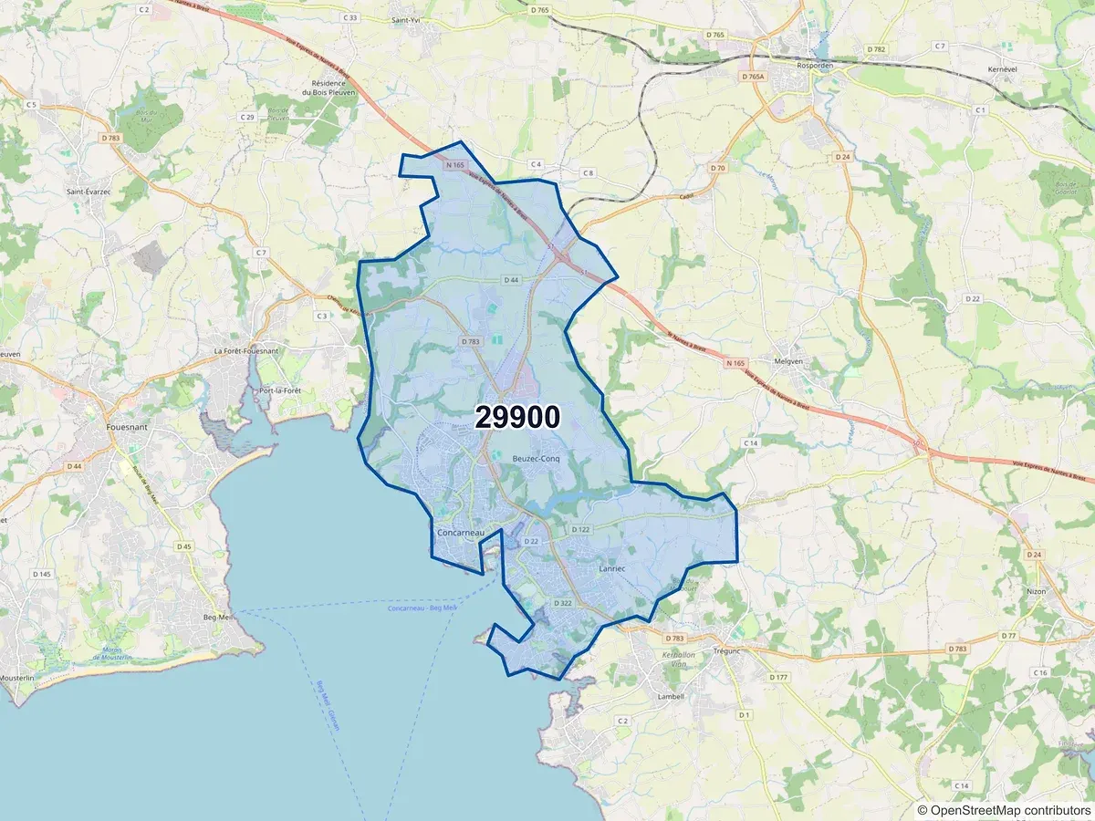 Carte du code postal 29900 (CONCARNEAU)