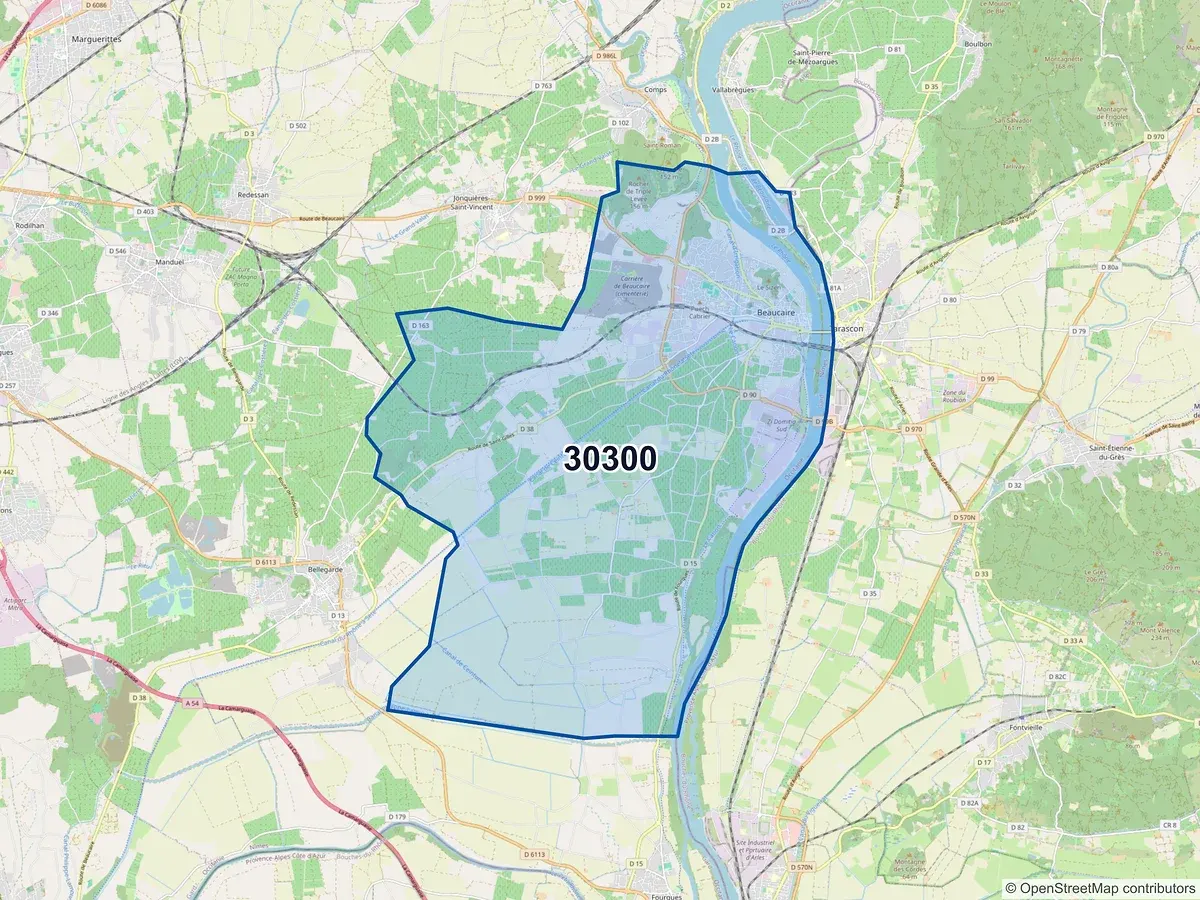 Carte du code postal 30300 (BEAUCAIRE)