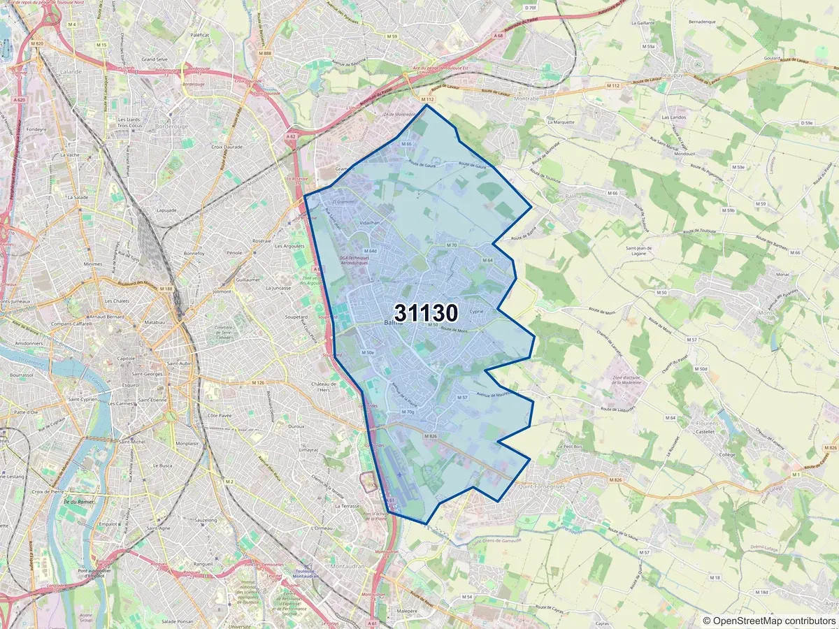 Carte du code postal 31130 (BALMA)