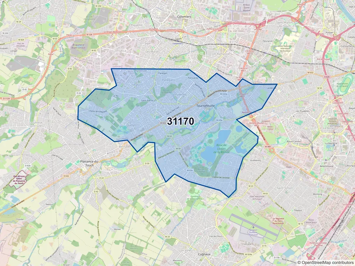 Carte du code postal 31170 (TOURNEFEUILLE)