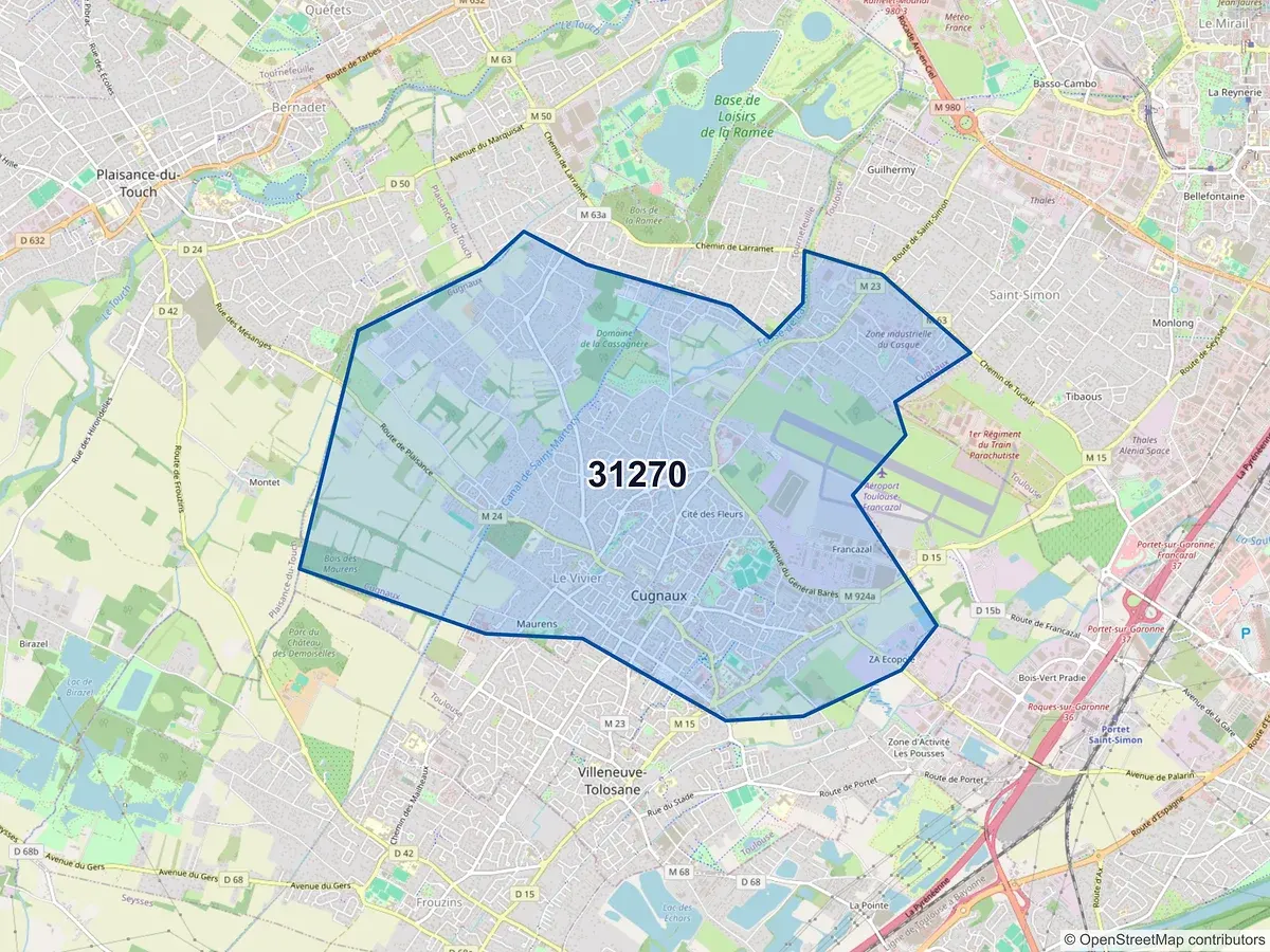 Carte du code postal 31270 (CUGNAUX)