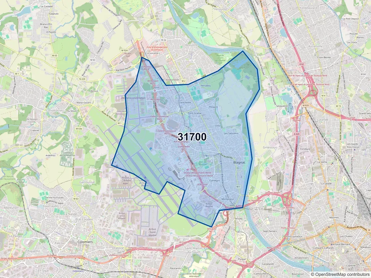 Carte du code postal 31700 (BEAUZELLE)