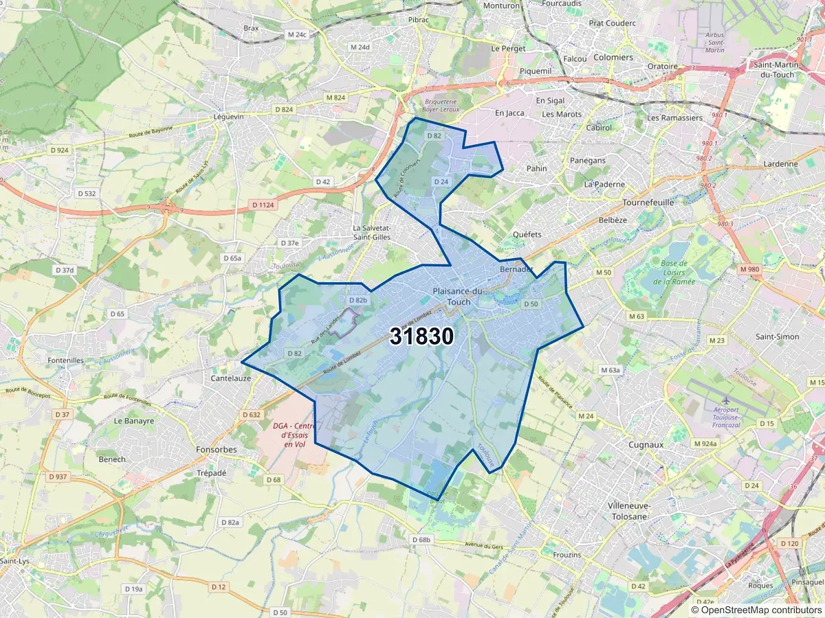 Carte du code postal 31830 (PLAISANCE DU TOUCH)