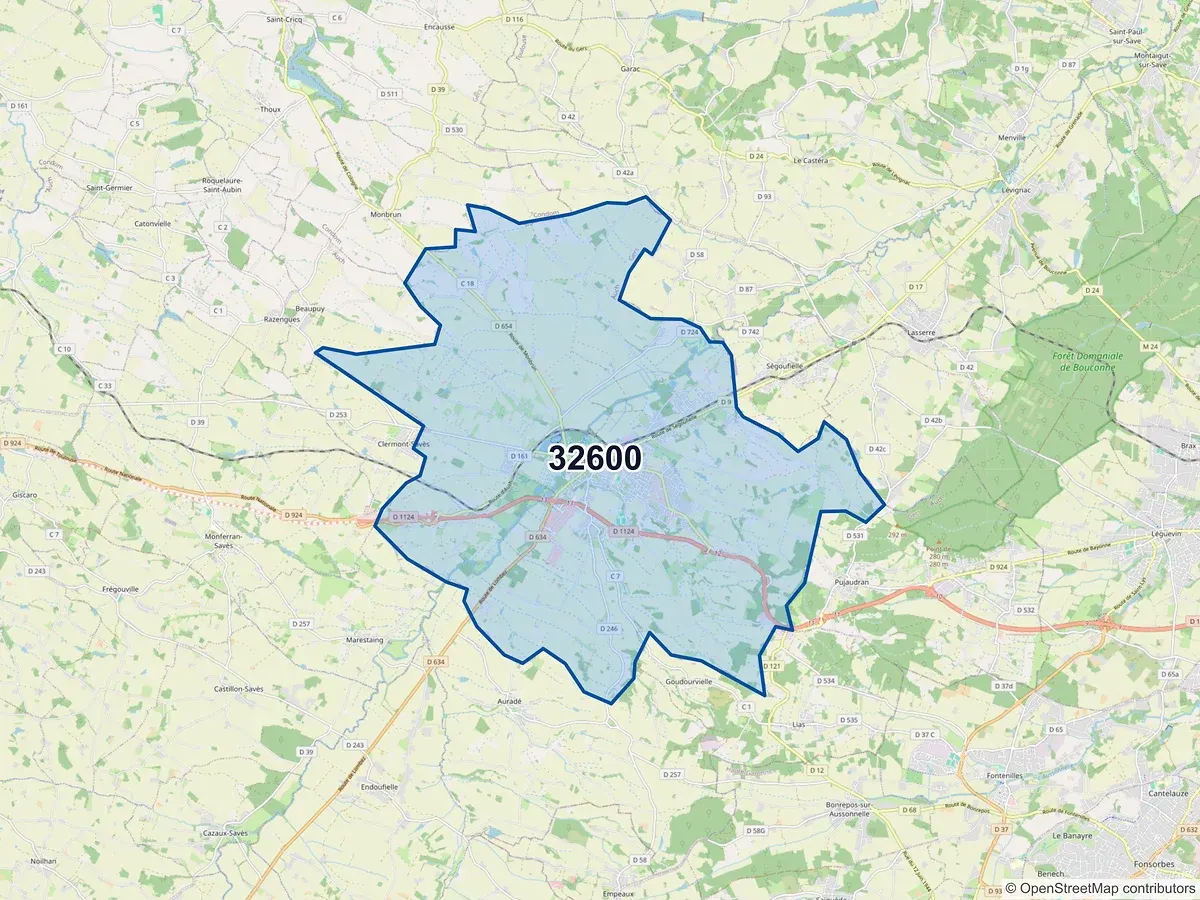 Carte du code postal 32600 (AURADE)