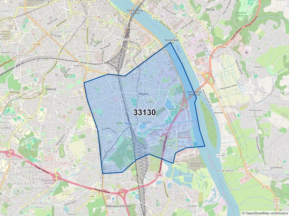 Carte du code postal 33130 (BEGLES)