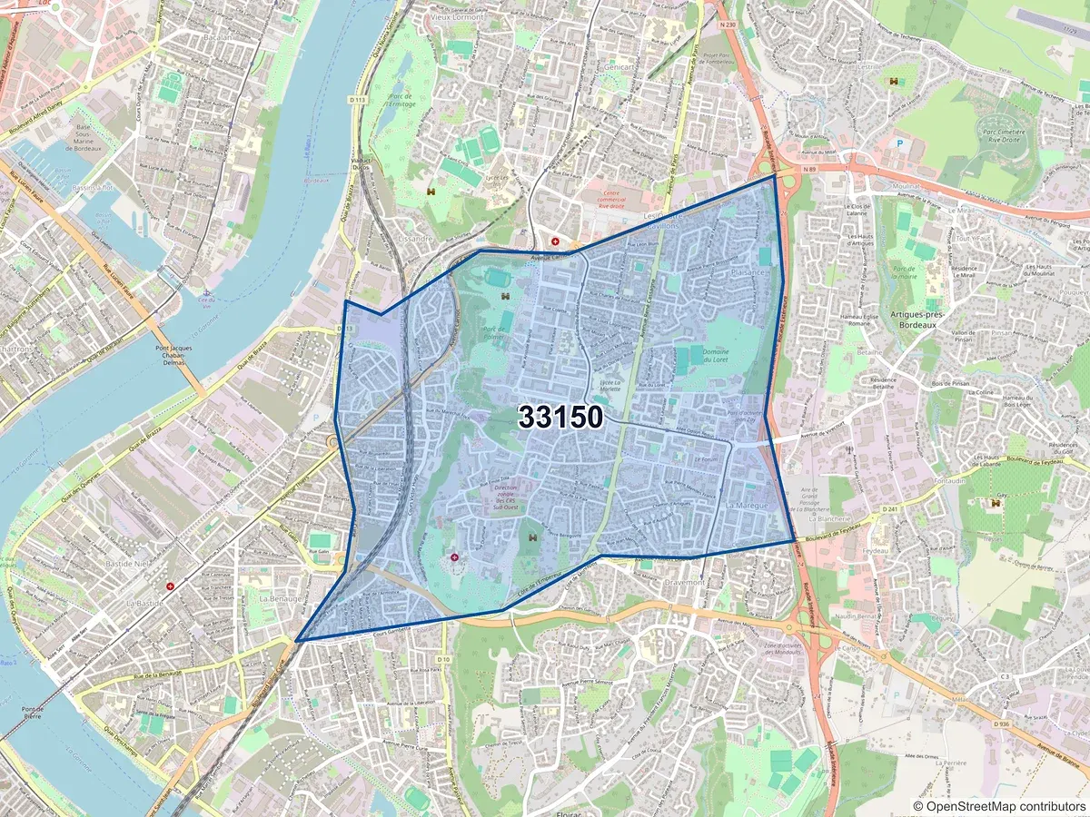 Carte du code postal 33150 (CENON)