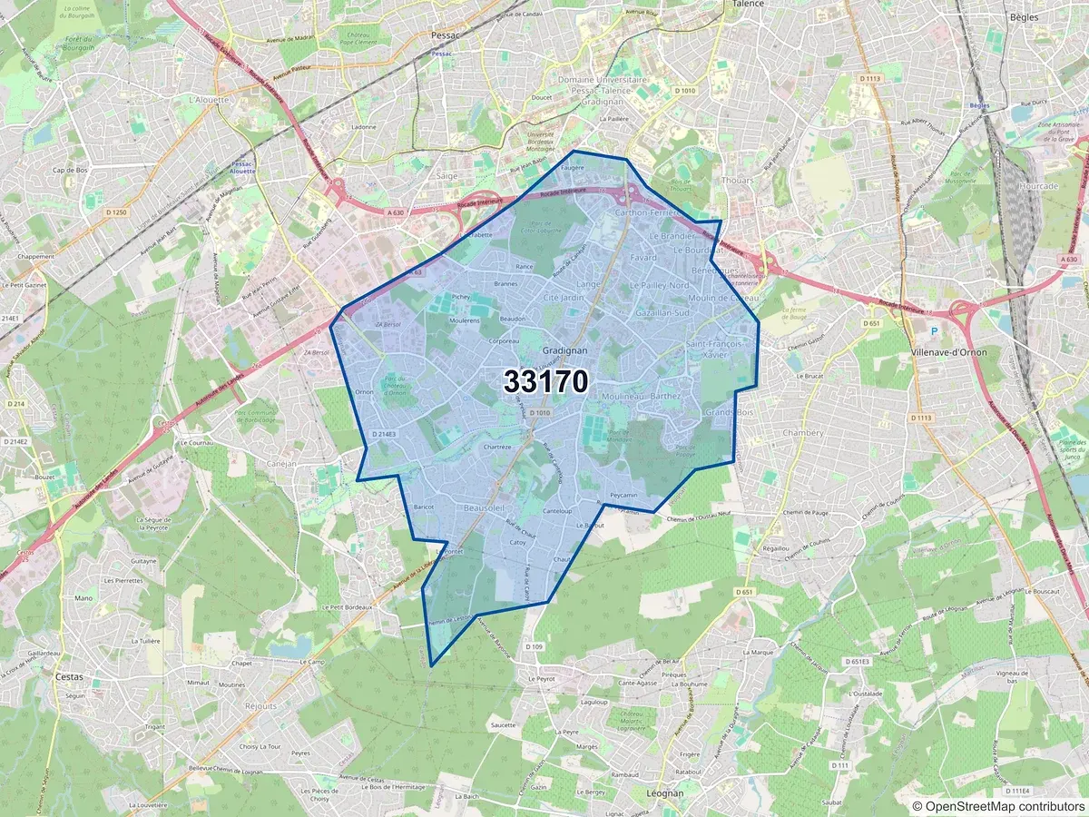 Carte du code postal 33170 (GRADIGNAN)