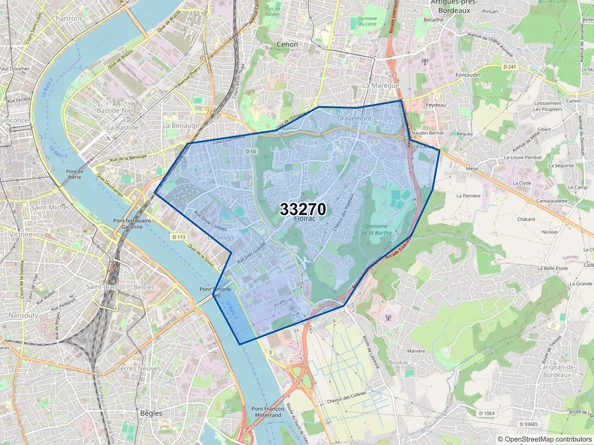 Carte du code postal 33270 (BOULIAC)