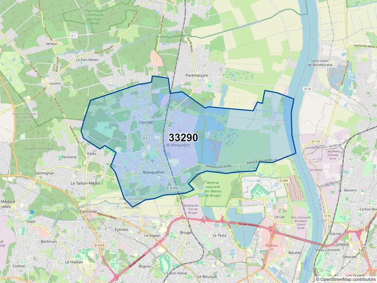 Carte du code postal 33290 (BLANQUEFORT)