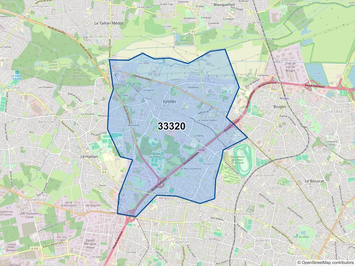 Carte du code postal 33320 (EYSINES)