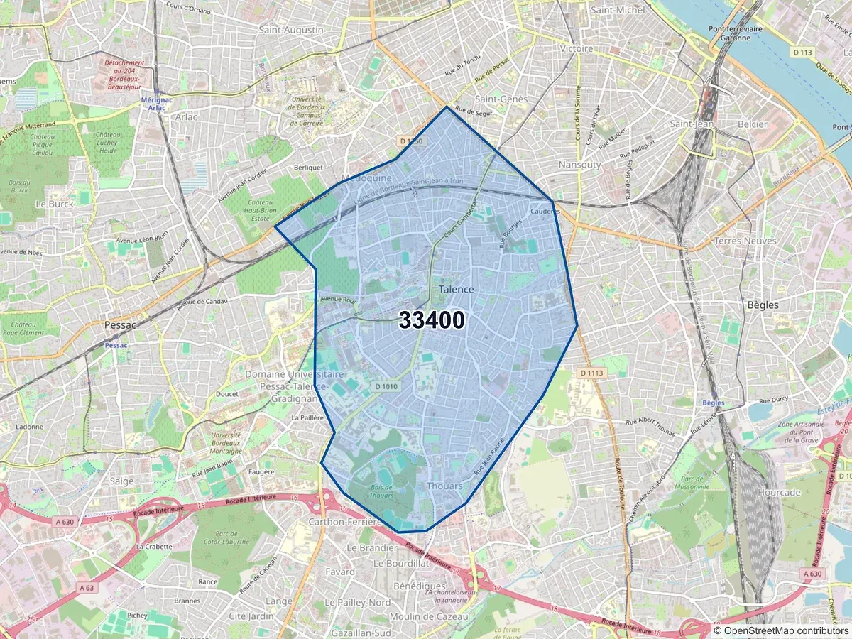 Carte du code postal 33400 (TALENCE)