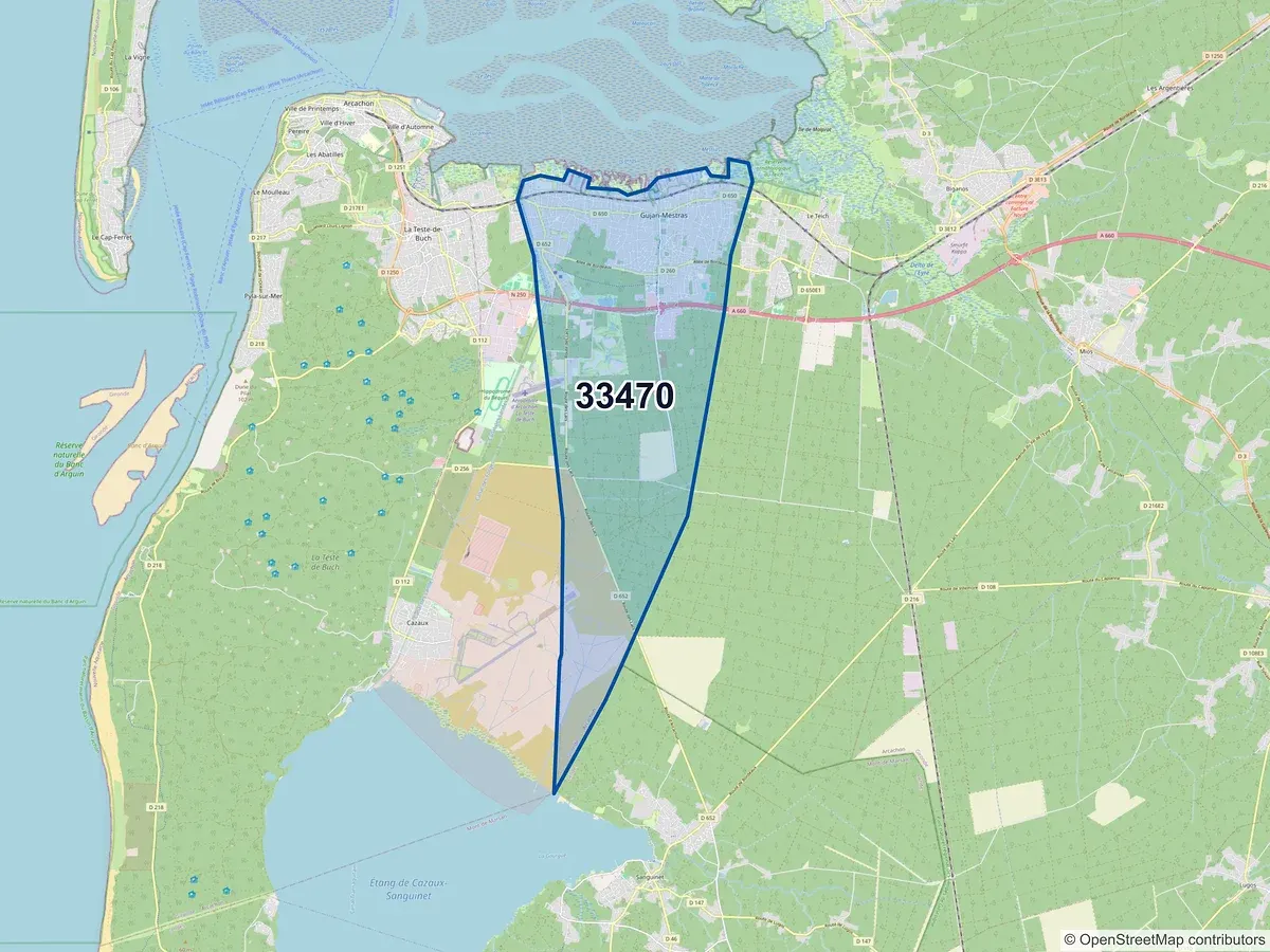 Carte du code postal 33470 (GUJAN MESTRAS)
