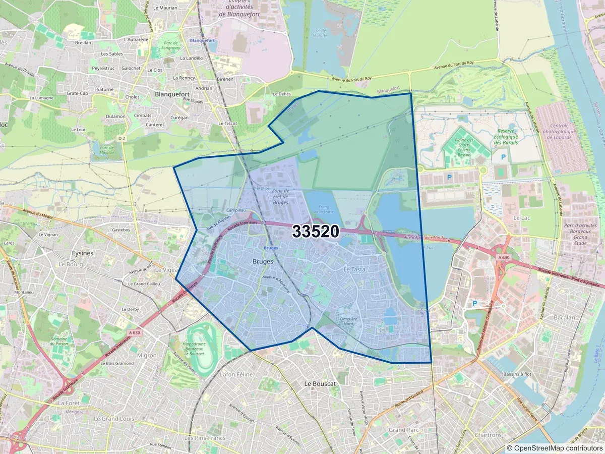 Carte du code postal 33520 (BRUGES)
