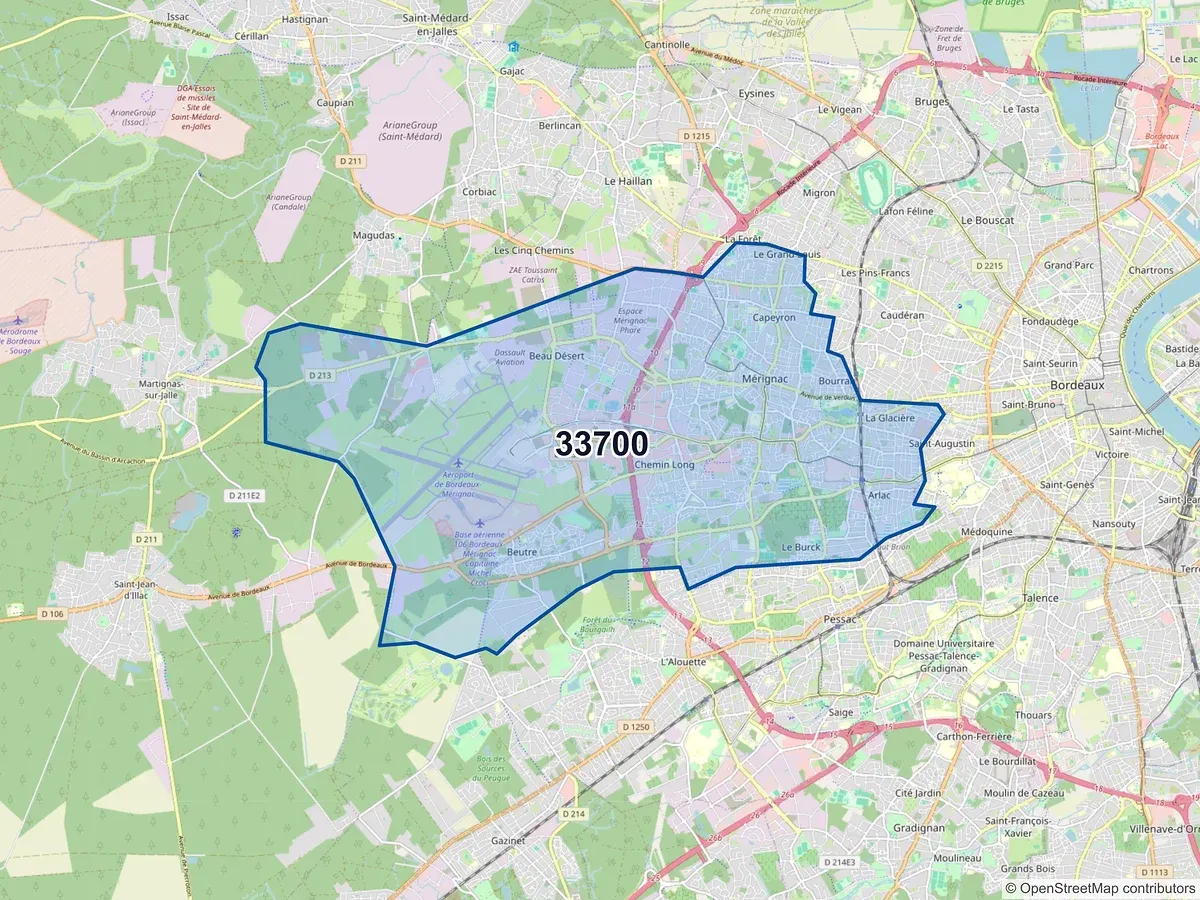 Carte du code postal 33700 (MERIGNAC)
