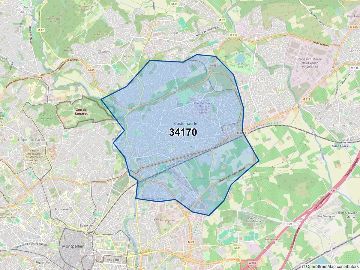 Carte du code postal 34170 (CASTELNAU LE LEZ)