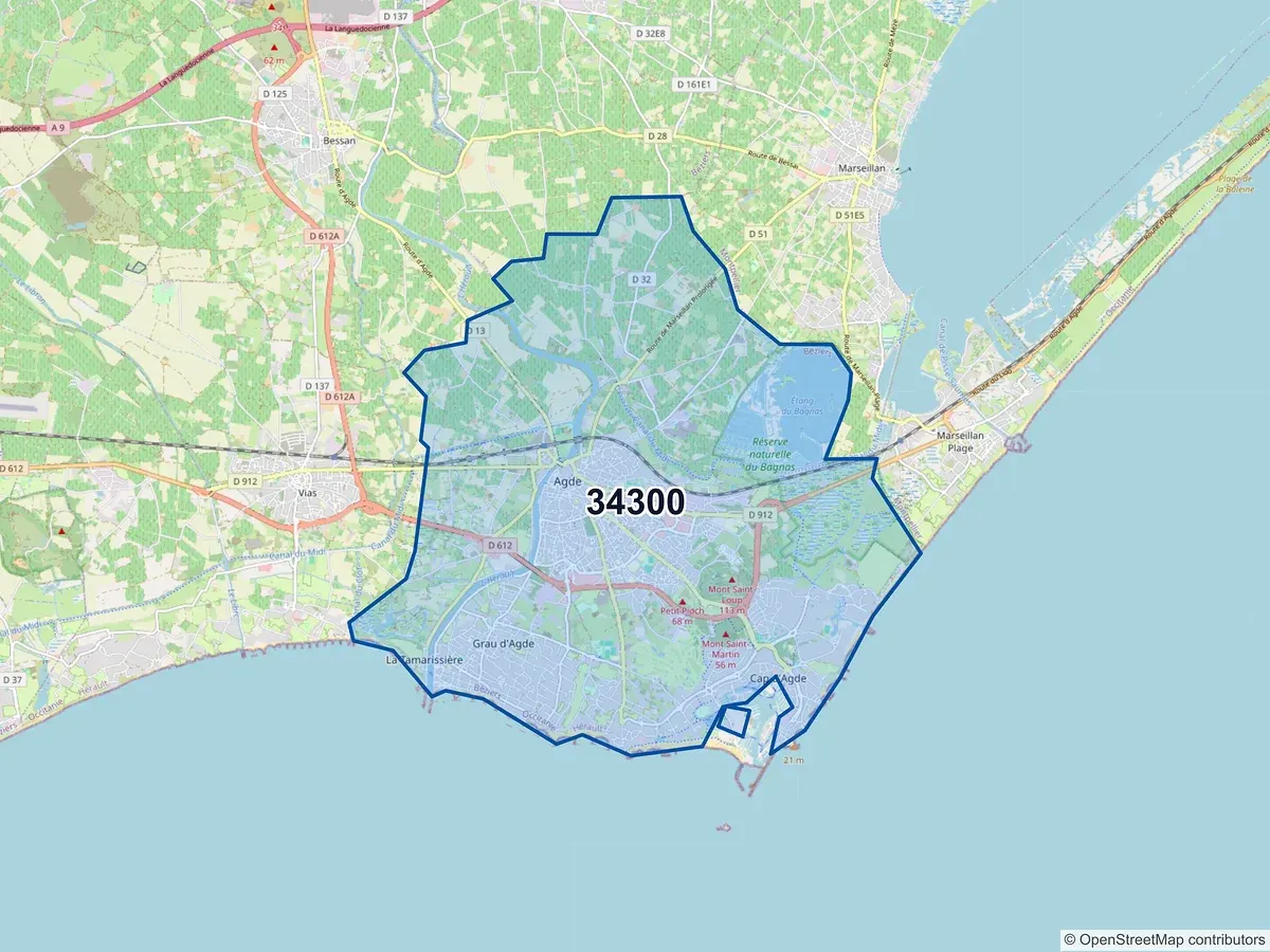 Carte du code postal 34300 (AGDE)
