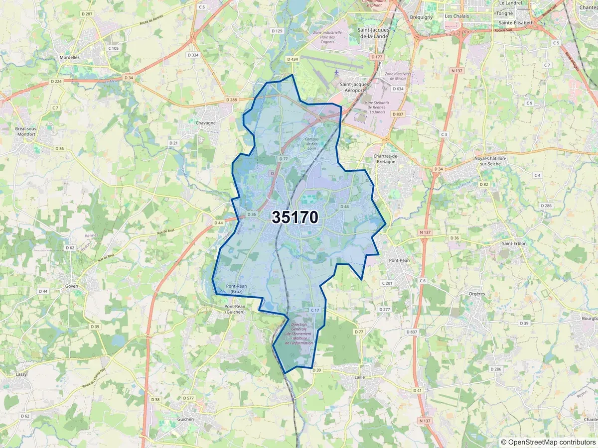 Carte du code postal 35170 (BRUZ)