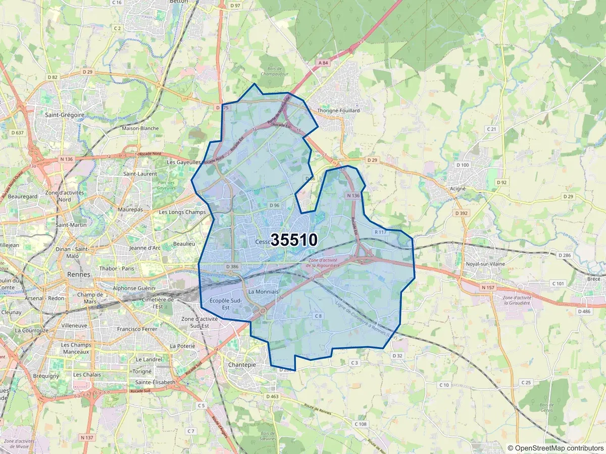 Carte du code postal 35510 (CESSON SEVIGNE)