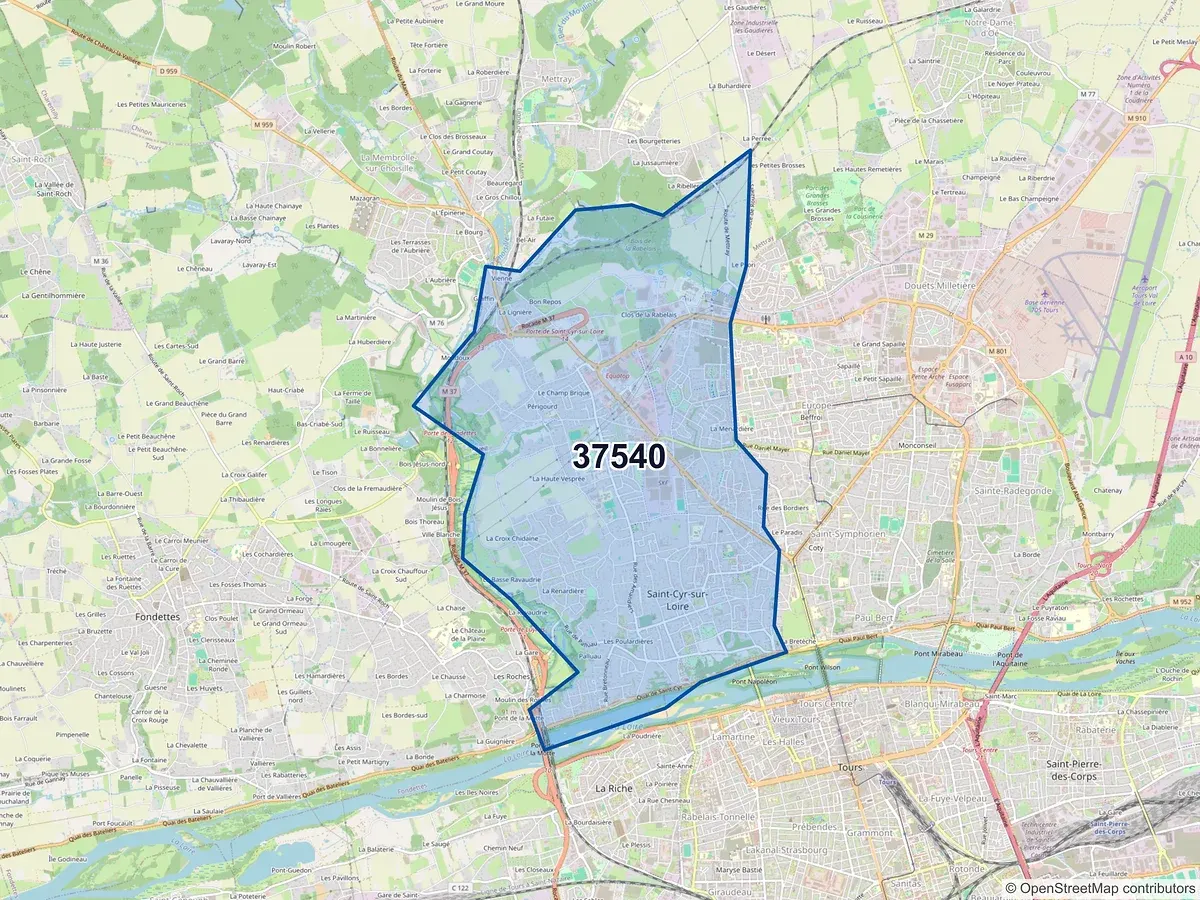 Carte du code postal 37540 (ST CYR SUR LOIRE)
