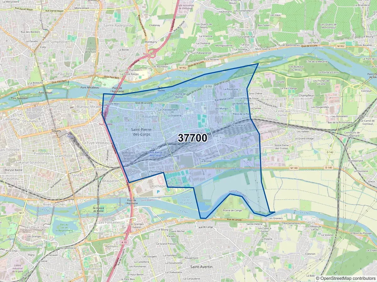 Carte du code postal 37700 (ST PIERRE DES CORPS)