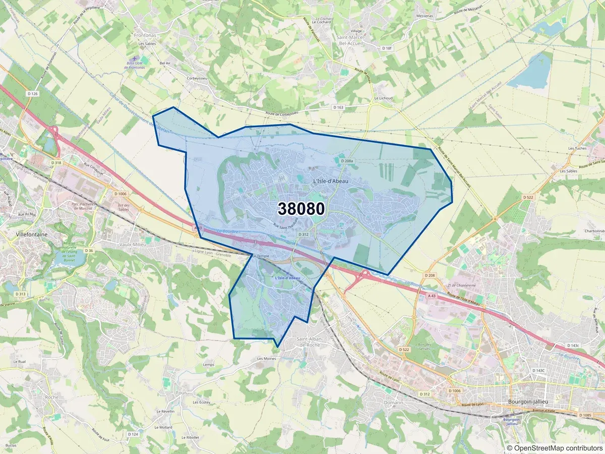 Carte du code postal 38080 (FOUR)