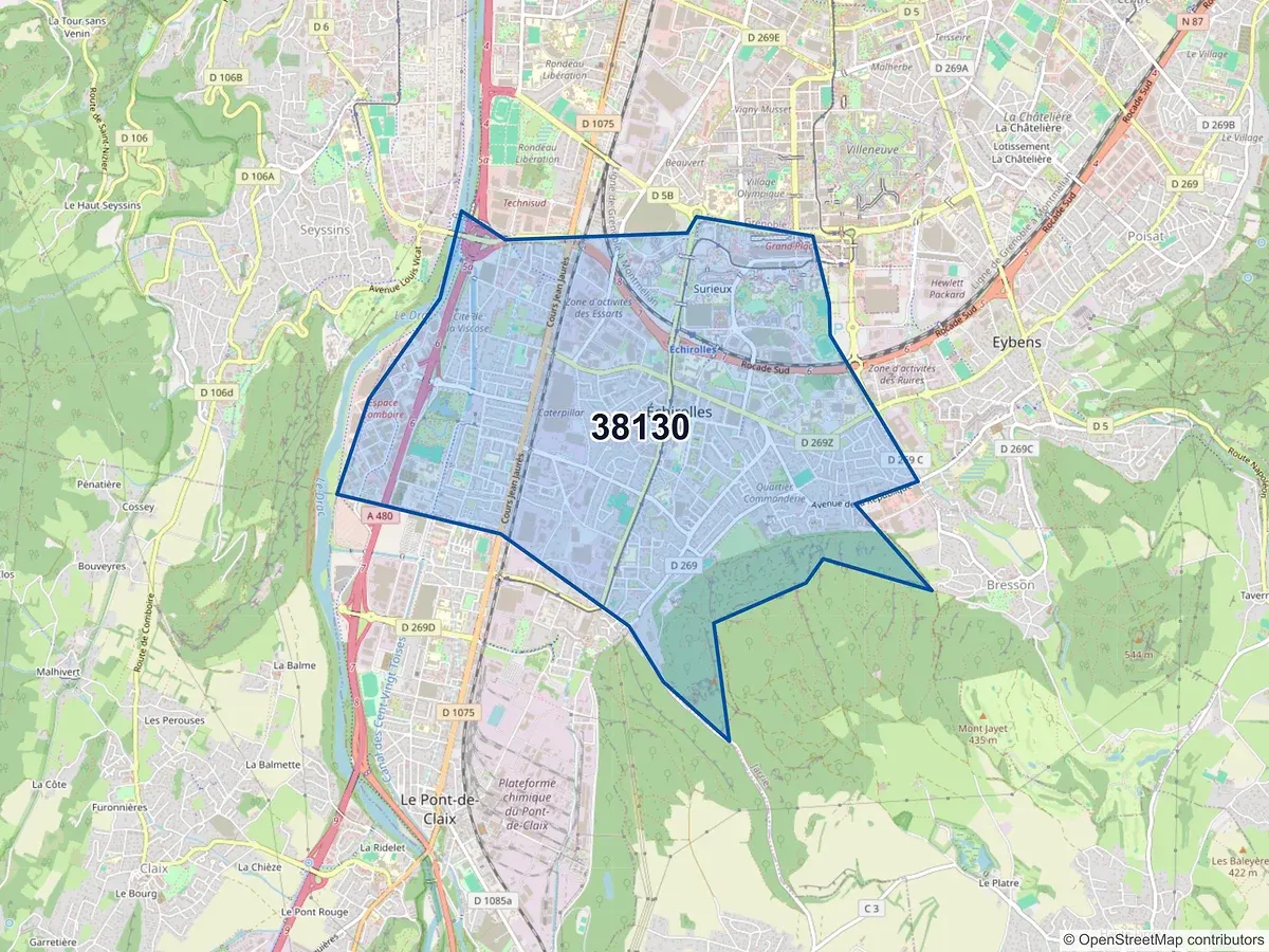 Carte du code postal 38130 (ECHIROLLES)