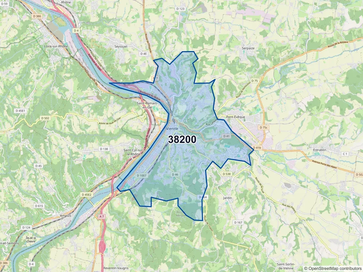 Carte du code postal 38200 (CHUZELLES)