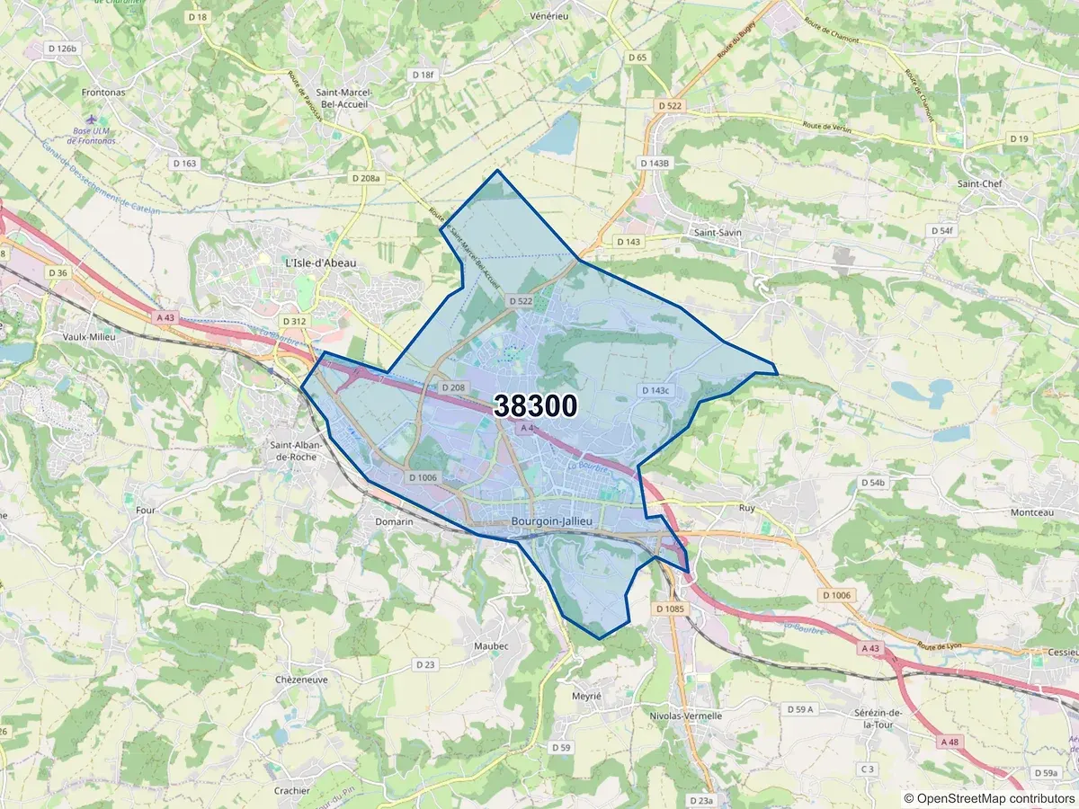 Carte du code postal 38300 (BOURGOIN JALLIEU)
