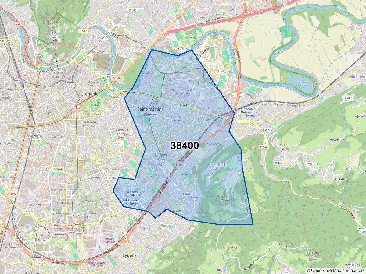 Carte du code postal 38400 (ST MARTIN D HERES)
