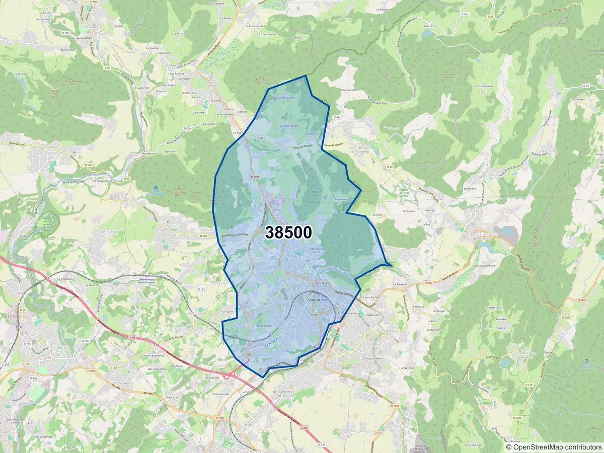Carte du code postal 38500 (LA BUISSE)
