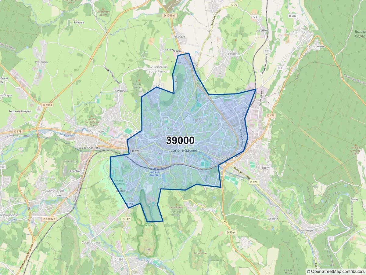 Carte du code postal 39000 (LONS LE SAUNIER)