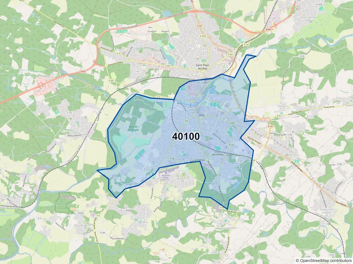 Carte du code postal 40100 (DAX)