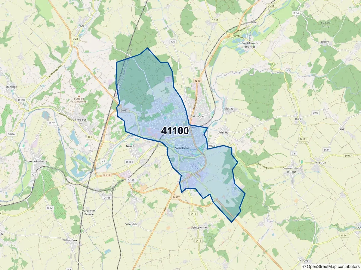 Carte du code postal 41100 (AREINES)
