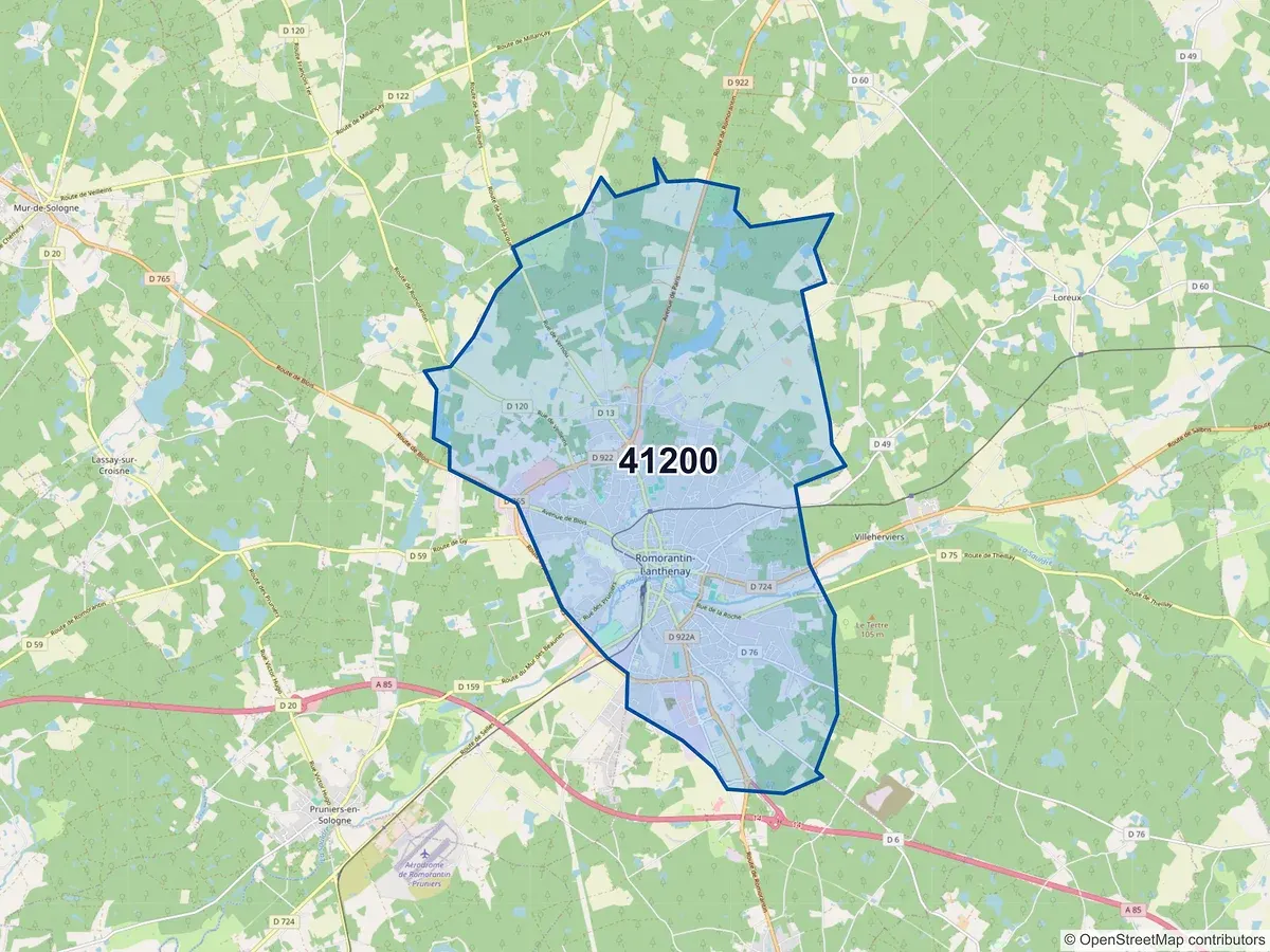 Carte du code postal 41200 (LOREUX)