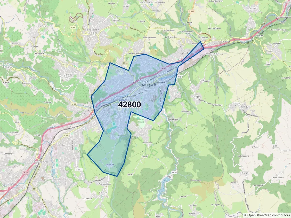 Carte du code postal 42800 (CHAGNON)