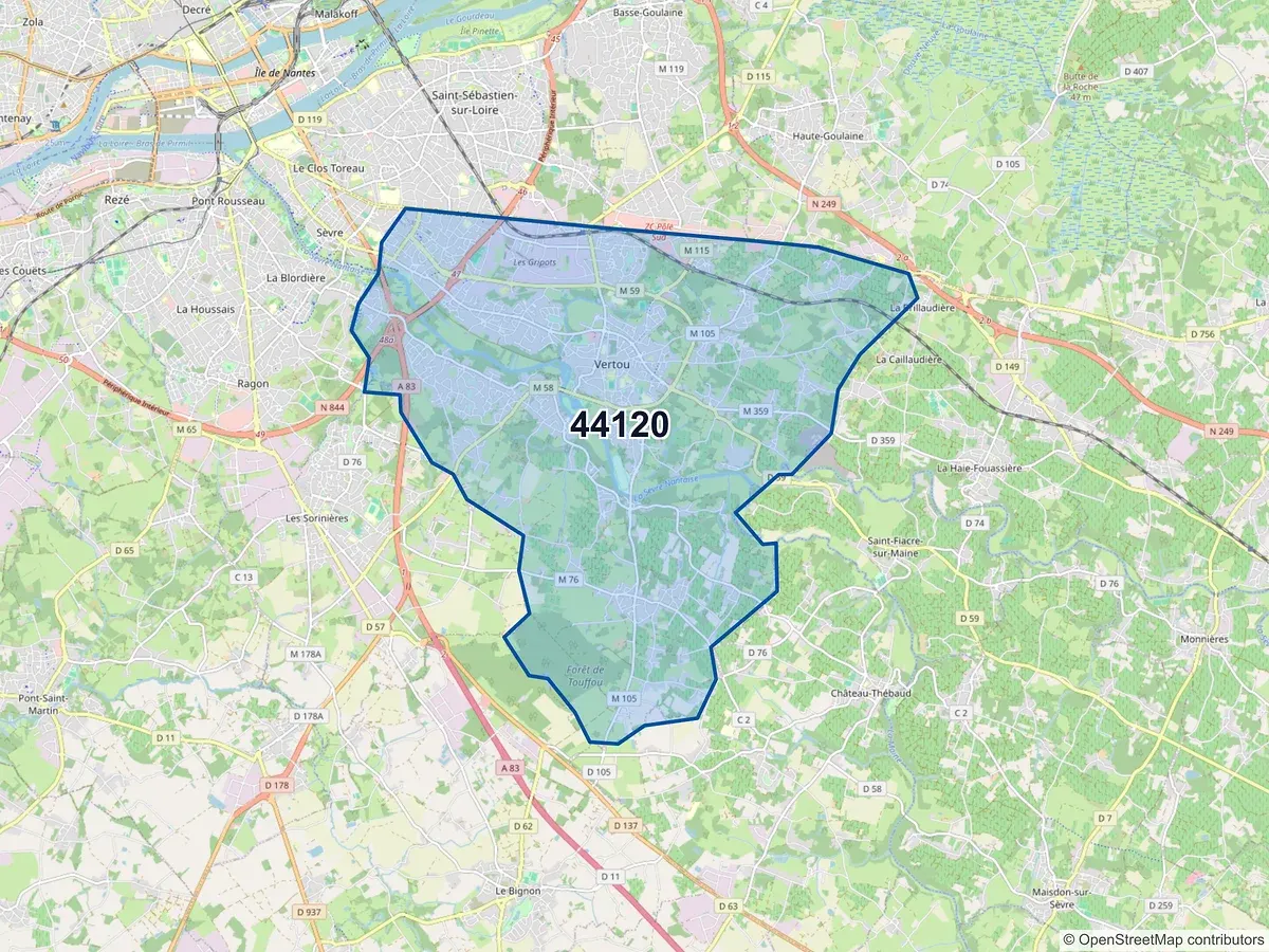 Carte du code postal 44120 (VERTOU)